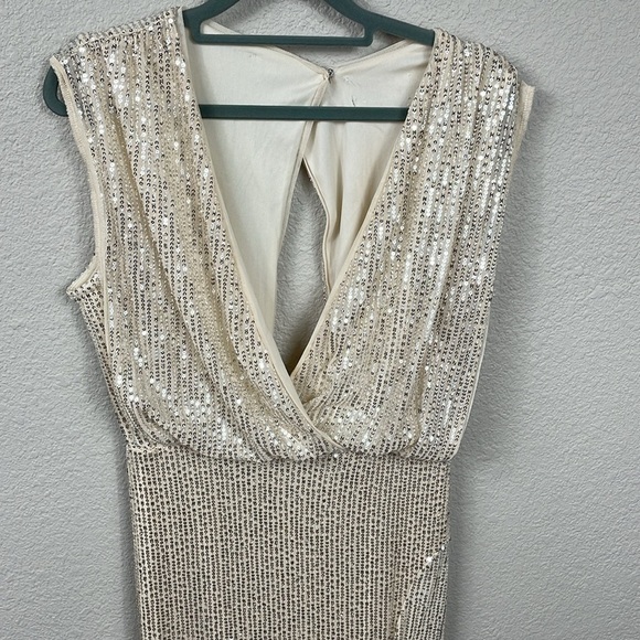 Lapis Sequin Champagne Maxi V Neck Dress with Slit Sparkle - Picture 3 of 15